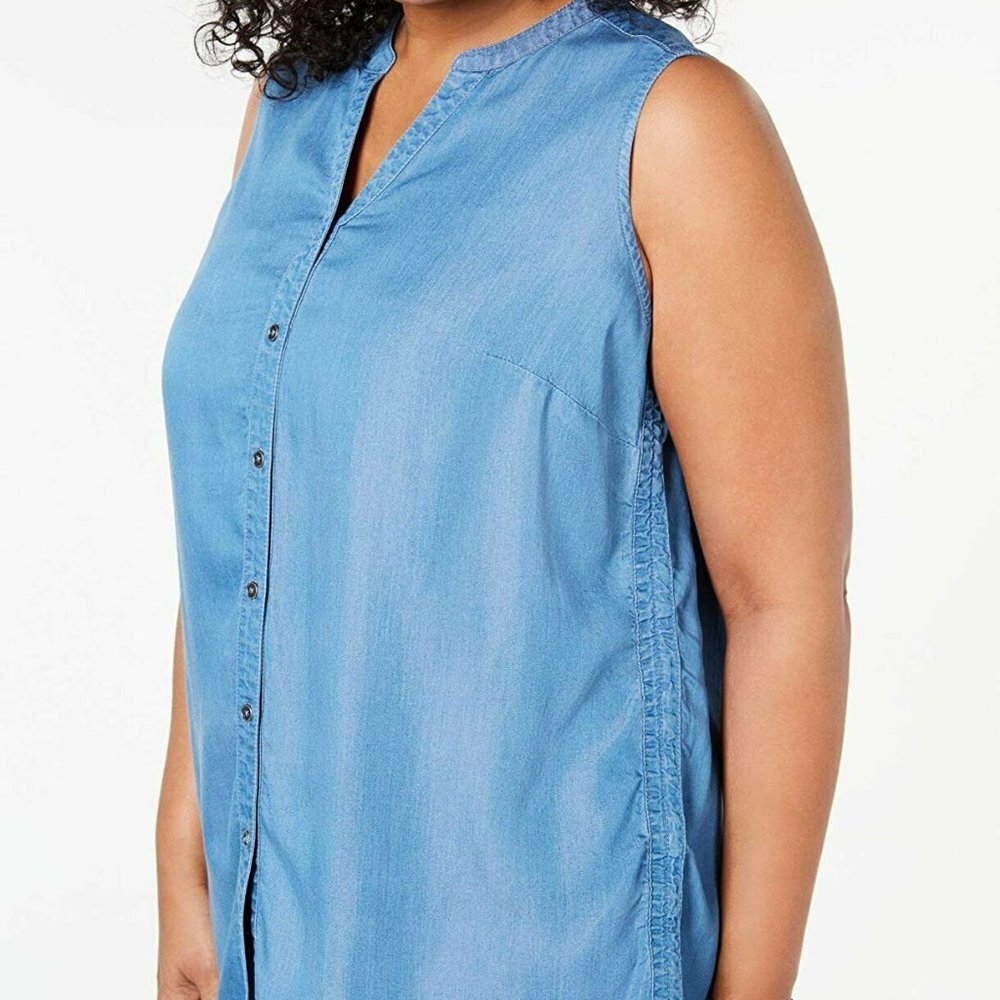 Style & Co. women plus size 1X blue cinched sleeveless tank top shirt